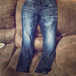 Women Affliction Skinny Jeans, black cross, sz 26